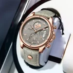 Men Watch Chronograph Leather Quartz Watches Waterproof Luminous Casual Sport